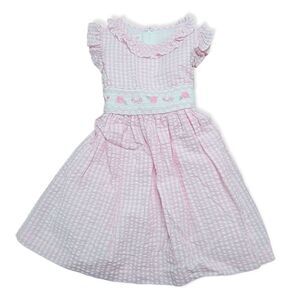 Pink smocked seersucker dress